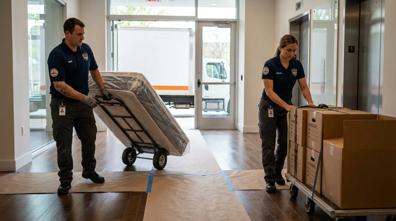 Professional apartment movers loading elevator in Fair Oaks, CA